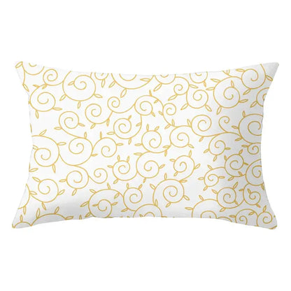 White rectangular pillow with gold swirl and leaf pattern for decorbites geometric striped curved living room decor