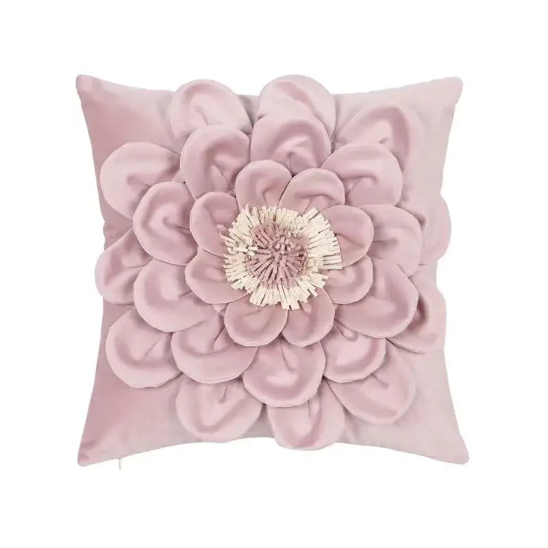 A plush pink velvet cushion cover with a 3D layered flower design for decorbites geometric tufted living room decor