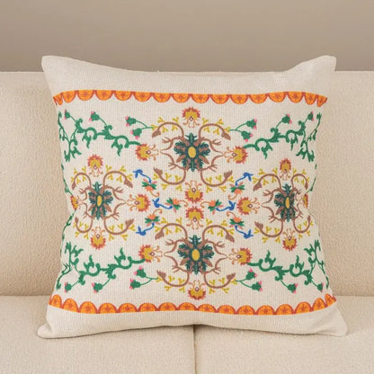 Beige geometric tufted tassel cushion cover with off-white embroidered floral decorbites living room decorbites geometric tufted