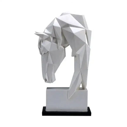 White geometric horse ornaments sculpture with angular facets by decorbites for minimalist living room decor