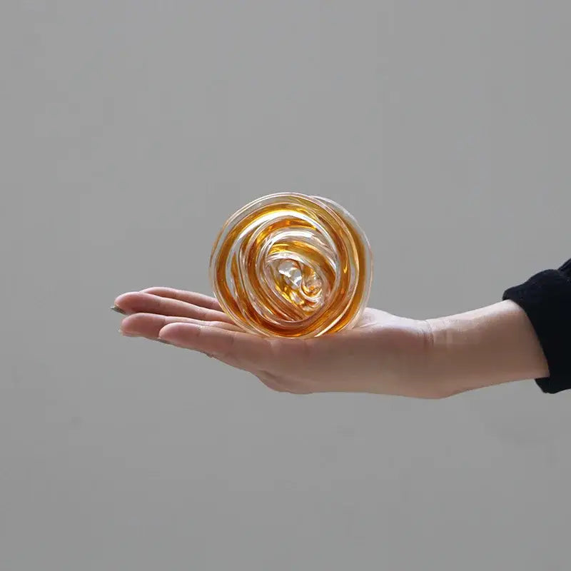 Three amber geometric wound glass spiral twine sphere ornaments for decorbites living room decor