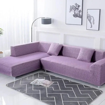 Purple textured fabric sofa cover with matching throw pillows by decorbites geometric stretch for living room protection