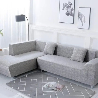 Gray textured fabric geometric stretch sofa cover with matching throw pillows for decorbites living room couch protector
