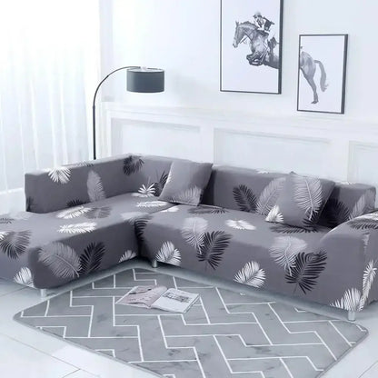Gray sofa cover with black and white tropical leaf pattern for decorbites geometric stretch sofa couch protector
