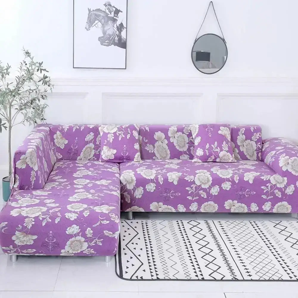 Purple floral sofa cover with white and gray blossoms for decorbites geometric stretch sofa living room protector