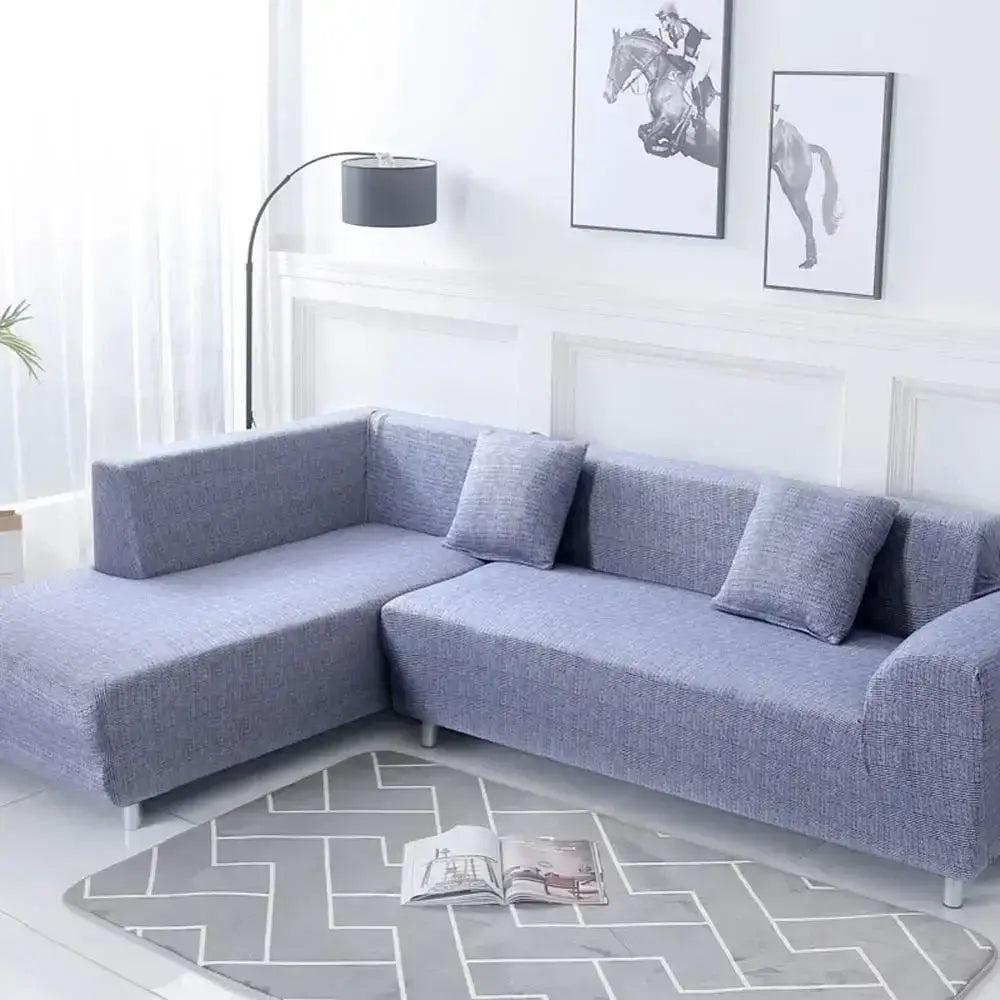 Blue textured fabric sofa cover with matching throw pillows for living room couch protector decorbites geometric stretch sofa