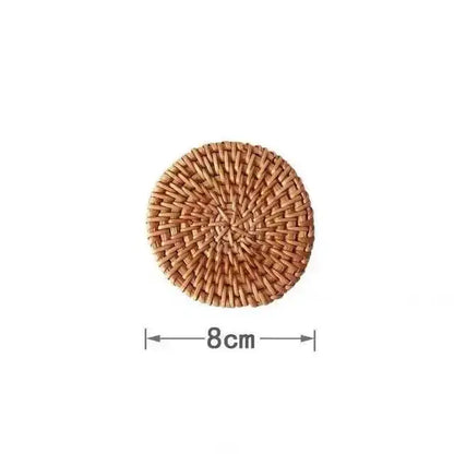 Round 8cm brown rattan woven coaster with tight concentric pattern for decorbites glass boba smoothie cup set