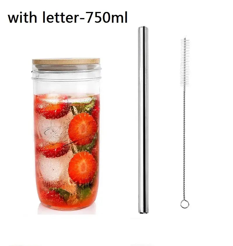 750ml clear glass boba smoothie cup with bamboo lid and stainless steel straw from decorbites glass boba set
