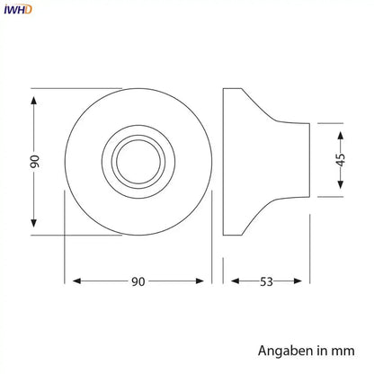 Technical drawing of glossy black and brass decorbites ceramic e27 bulb holder with circular flat face and rectangular flange