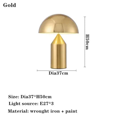 Gold mushroom-shaped wrought iron table lamp with glossy metallic finish for decorbites atollo bedroom light
