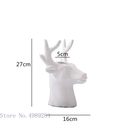 White ceramic deer head ceramic vase with antlers 27cm tall 16cm wide for decorbites deer head living room decor