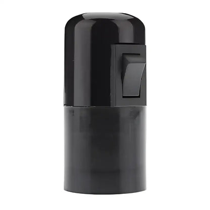 Glossy black e27 socket lamp holder with toggle switch featuring a black plastic rectangular lever for bedroom light use