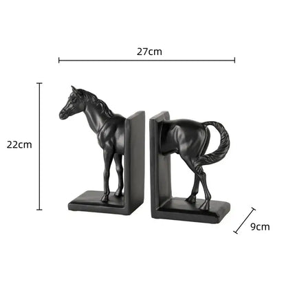 Glossy black horse stallion resin bookends with detailed sculpting for living room decorbites dark horse decor