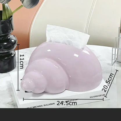 A glossy lavender conch ceramic tissue box by decorbites for living room decor and practical use