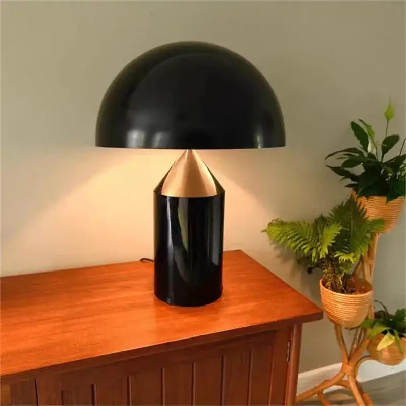 Glossy black mushroom lamp with gold-toned conical base decorbites atollo black white for bedroom table light