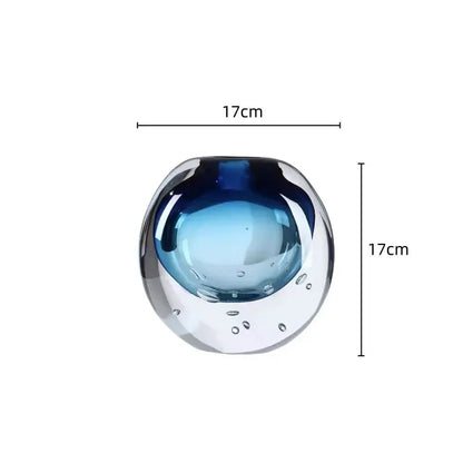 Glossy blue bubble decorbites crystal glass flower pot with translucent smooth rounded design and subtle internal bubbles