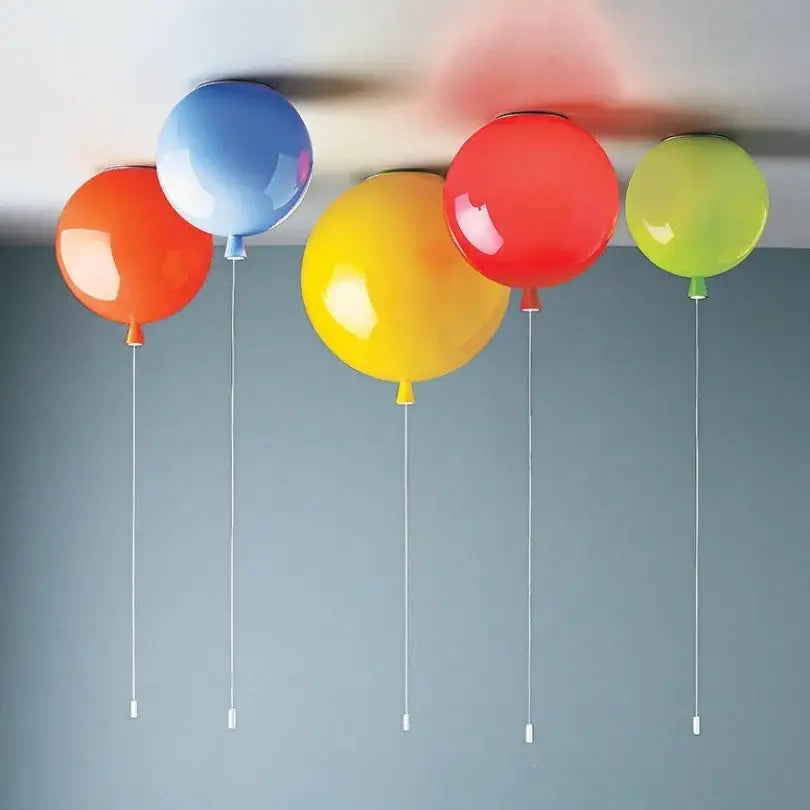 Glossy colorful balloon ceiling lamp in red yellow blue and green ideal as a ceiling lamp for kids bedroom lighting