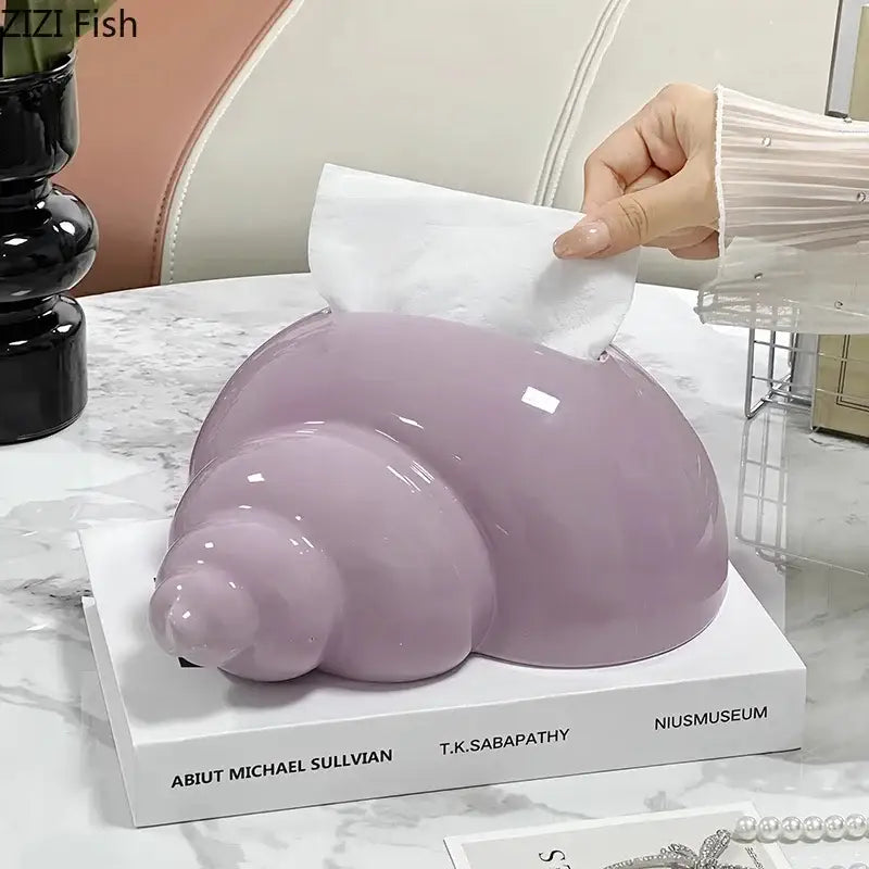 Glossy lavender decorbites conch ceramic tissue box with a smooth curved design for living room decorbites conch ceramic tissue