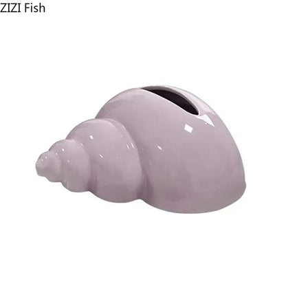 Glossy lavender conch ceramic tissue box with smooth curved design by Decorbites for living room decor