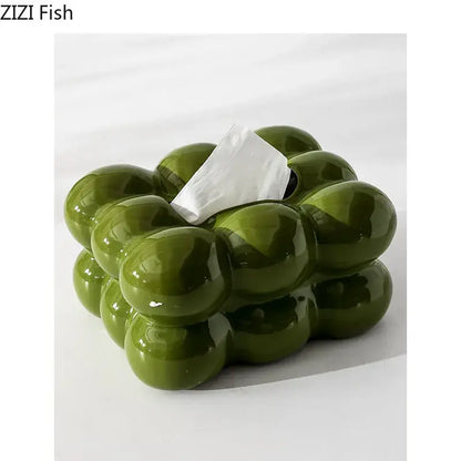Glossy lime green bubble ceramic tissue box with rounded segments for dining table decor by decorbites cotton candy