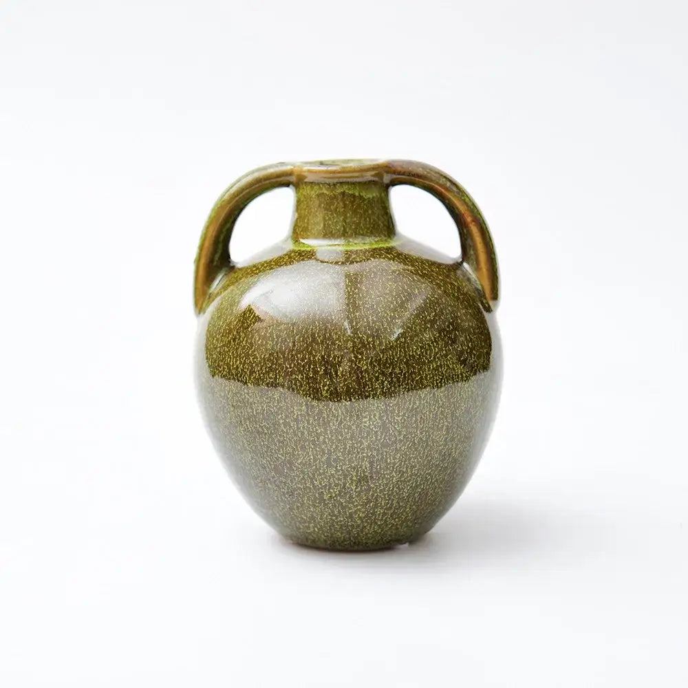 Glossy olive green speckled ceramic vases teapot with two curved handles ideal for decorbites ceramic vases flower decor