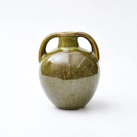 Glossy olive green speckled ceramic vases teapot with two curved handles ideal for decorbites ceramic vases flower decor
