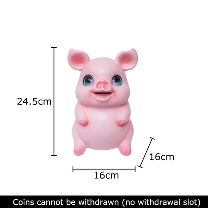 Glossy pink ceramic piggy bank with blue eyes and smiling face suitable as a decorbites cartoon pig savings jar
