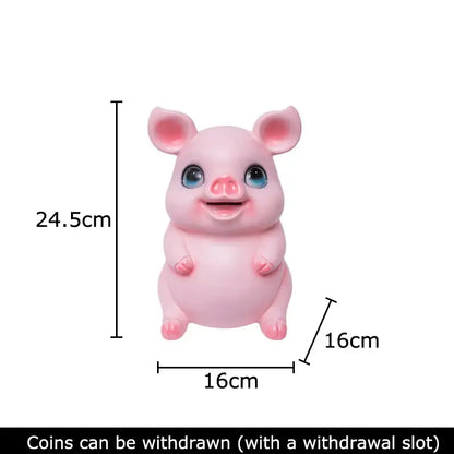 Glossy pink ceramic piggy bank with blue eyes and smiling face designed as a savings jar decorbites cartoon pig