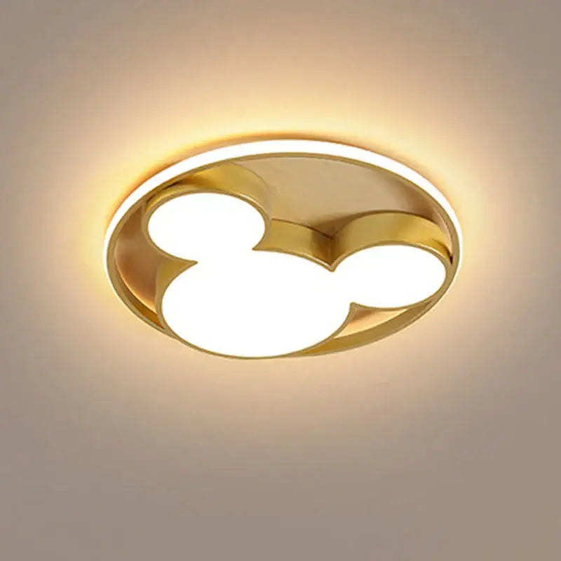 Gold 34w led mickey mouse ceiling light with a gold-colored led design for children’s bedroom lighting