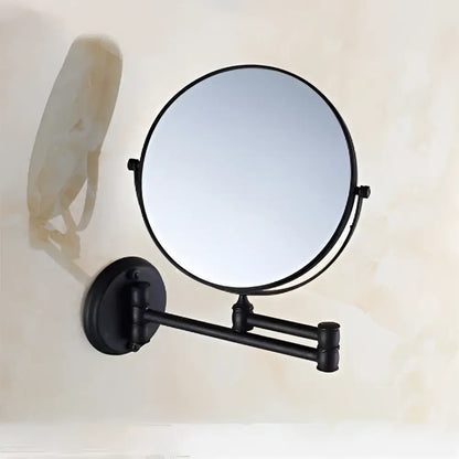 Black metal wall mounted cosmetic mirror with gold accents and adjustable arms by decorbites adjustable wall model