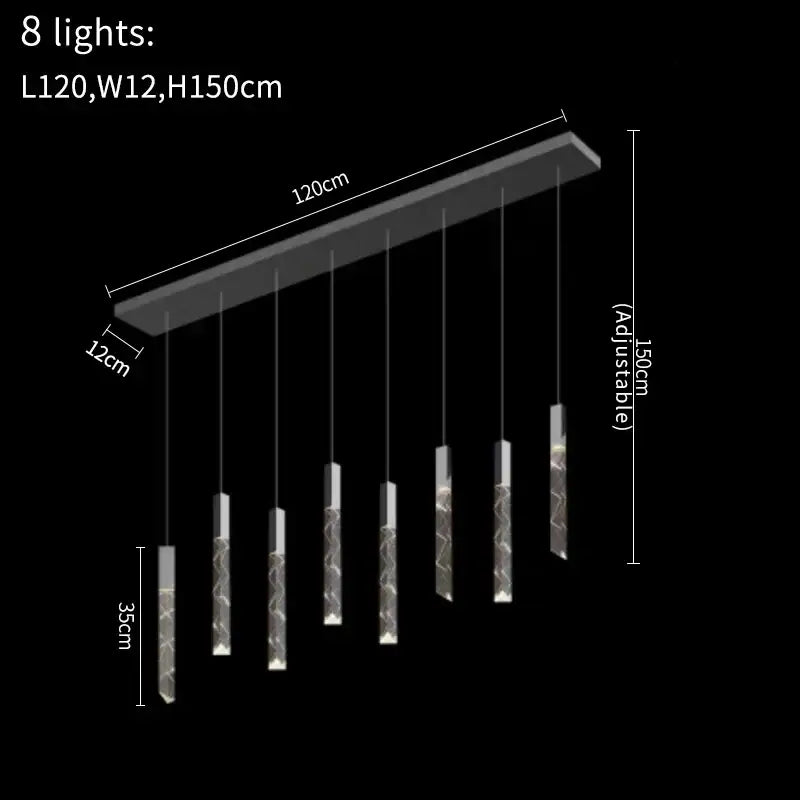 Modern black rectangular pendant light with eight adjustable cylindrical glass lamps and marble pattern for decorbites crystal led chandelier