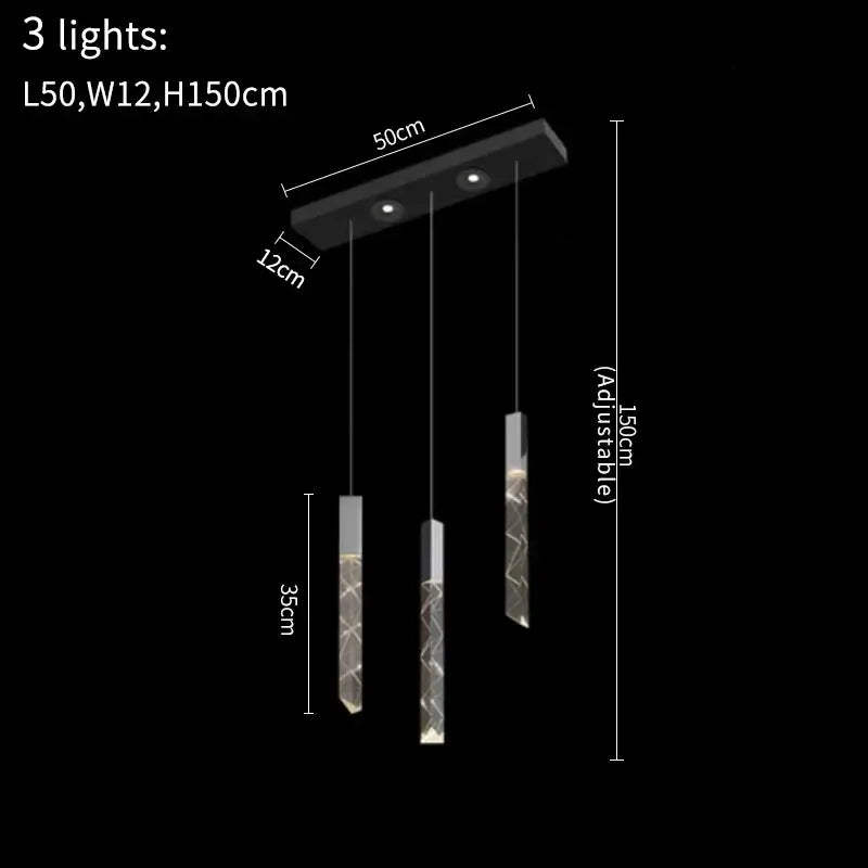 Modern black rectangular ceiling fixture with three adjustable translucent glass pendant lights for decorbites crystal led chandelier