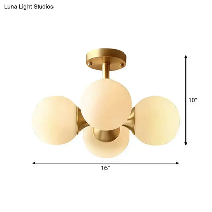 Decorbites™ opaline glass 4 bulb semi flush mount gold ceiling light fixture with frosted glass globes for kitchen use 220v-240v 110v-120v