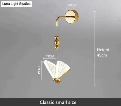 Gold-finished wall light with fan-shaped translucent shade and decorative beads nordic butterfly led for bedroom