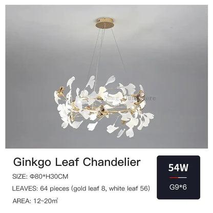 Elegant white and gold decorbites ginkgo ceramic chandelier with 64 leaves perfect for dining room light decorbites ginkgo ceramic