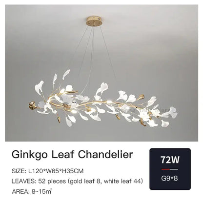 Elegant gold and white decorbites ginkgo ceramic chandelier with 52 leaves for dining room lighting decorbites ginkgo ceramic