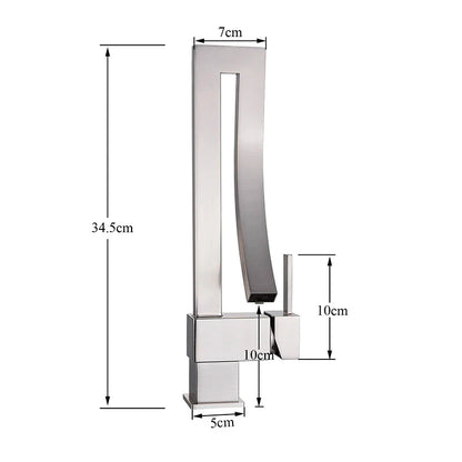 Modern chrome single hole deck mounted bathroom basin faucet with sleek tall spout and rectangular base design