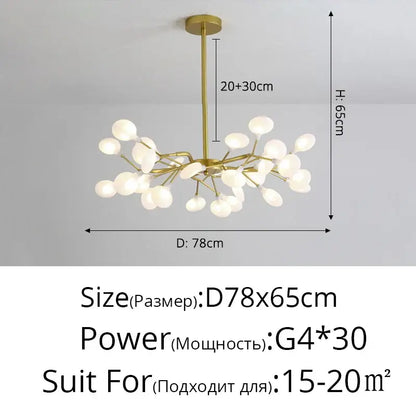 Gold-toned decorbites branch shape firefly ceiling chandelier with frosted glass globes for dining room lighting