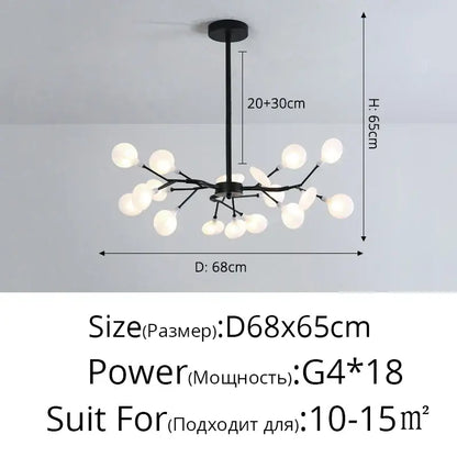 Modern black metal decorbites branch shape chandelier with frosted glass globe bulbs for dining room lighting
