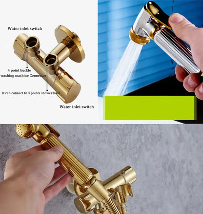 Gold brass handheld bidet faucet bathroom sprayer set with 4-point hose connector and detachable spray nozzle by decorbites bidet faucet
