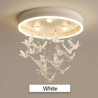 White circular crystal led ceiling lamp with dangling bird ornaments for kids bedroom decorbites crystal led lighting
