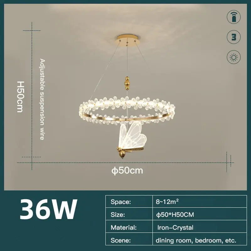 Gold butterfly crystal led chandelier living room pendant light with delicate gold-toned iron-crystal frame decorbites crystal led