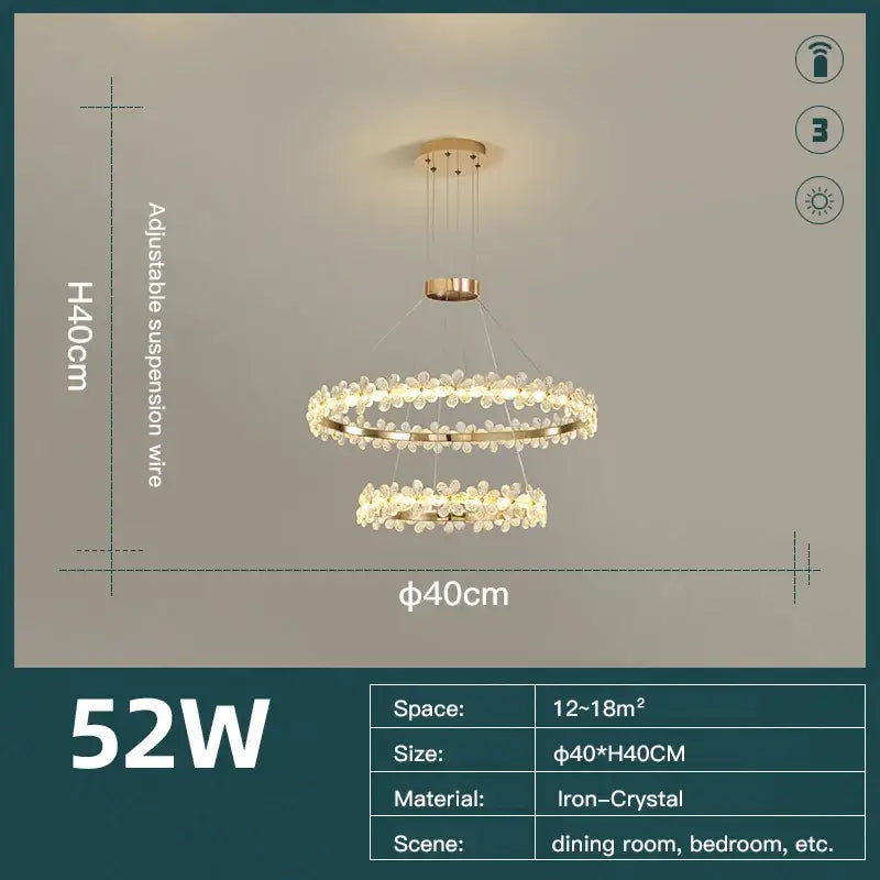 Gold butterfly crystal led chandelier living room pendant light with gold-toned double-ring and decorbites crystal led accents