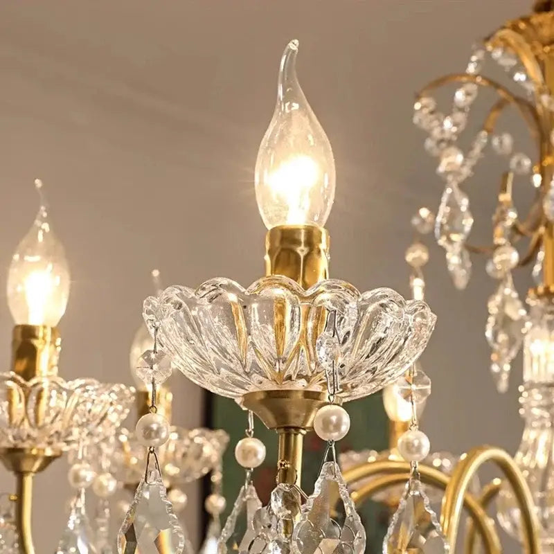 Gold candle style decorbites crystal chandeliers light with flame bulb crystal and gold accents for dining room decor