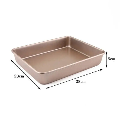 Rectangular rose gold non-stick carbon steel cake baking tray by decorbites, 23cm by 28cm with rounded corners
