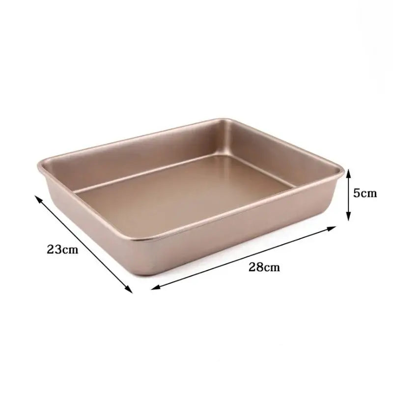 Rectangular rose gold non-stick carbon steel cake baking tray by decorbites, 23cm by 28cm with rounded corners