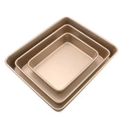 Set of three gold carbon steel cake baking trays with smooth non stick surfaces by decorbites for kitchen use