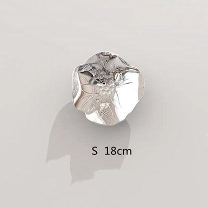 Silver intricately engraved leaf shaped dish with reflective finish as decorbites carp fish lotus wall art decor