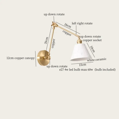 A sleek copper wall lamp with adjustable arms and white ceramic shade for versatile decorbites ceramic led wall lighting