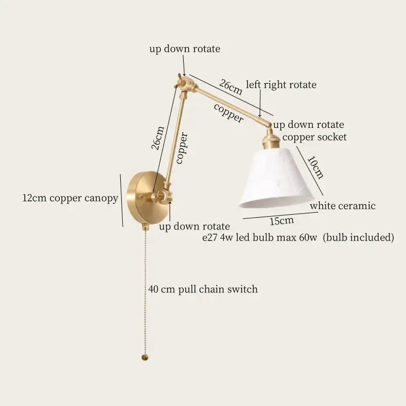 Adjustable copper wall lamp with white ceramic shade featuring decorbites ceramic led design for living room decor